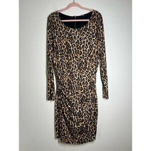 BIBA Leopard Print Cowl Neck Con Boho dress Size XL